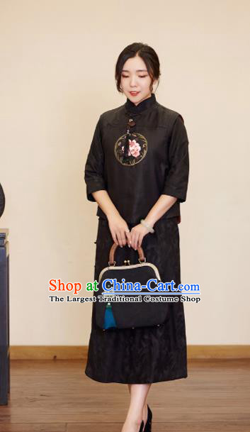 Top Grade Traditional Chinese Embroidered Black Vest Tang Suit Upper Outer Garment for Women