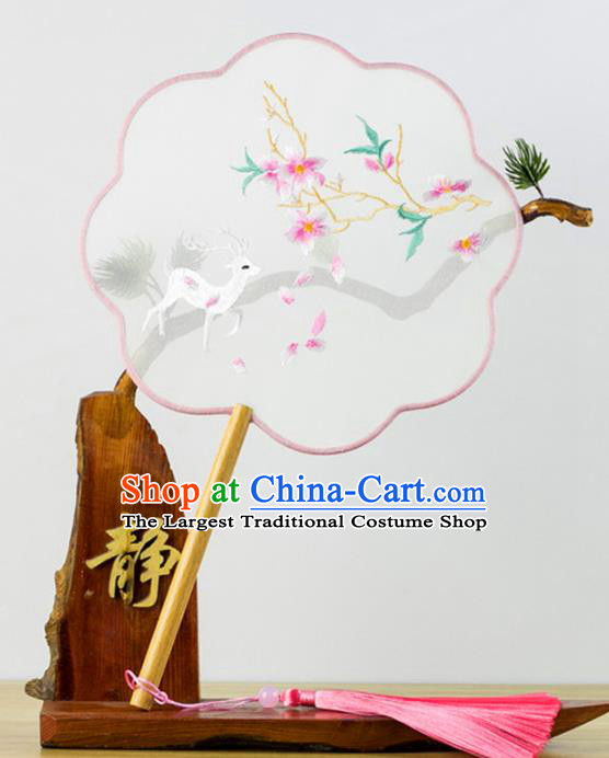 Chinese Traditional Embroidered Deer Silk Fan Classical Palace Fans for Women