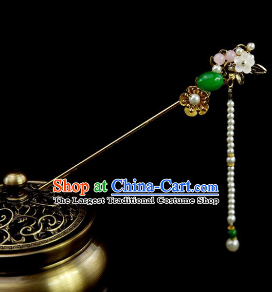 Chinese Ancient Queen Pearls Tassel Hairpins Traditional Classical Dance Hair Accessories for Women