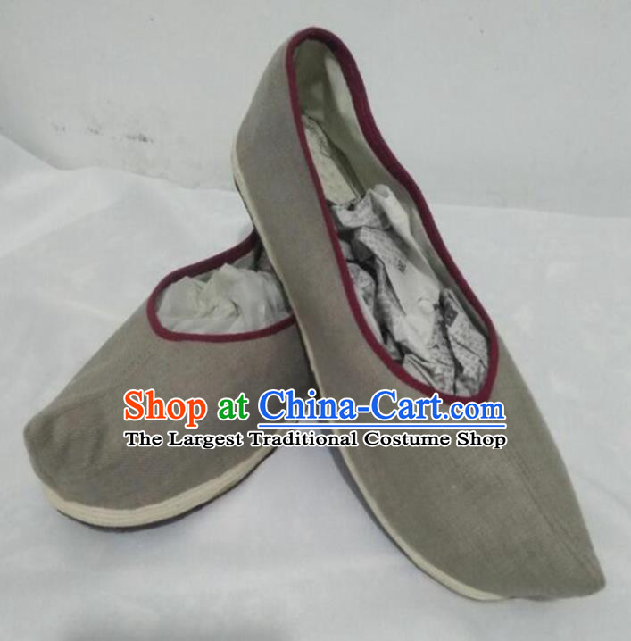 Chinese Kung Fu Shoes Mens Shoes Traditional Hanfu Shoes Grey Cloth Shoes Monk Shoes for Men