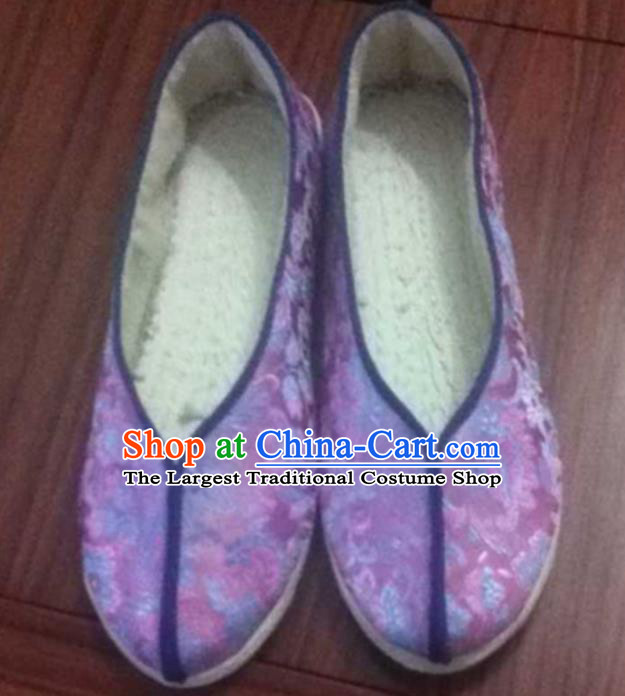 Chinese Traditional Satin Shoes Opera Shoes Hanfu Shoes Purple Embroidered Shoes for Women