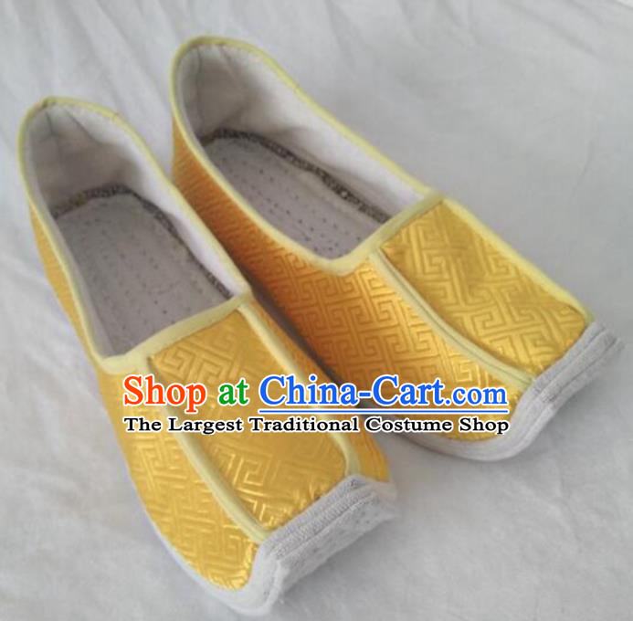 Chinese Kung Fu Shoes Yellow Brocade Shoes Traditional Hanfu Shoes Opera Shoes for Men