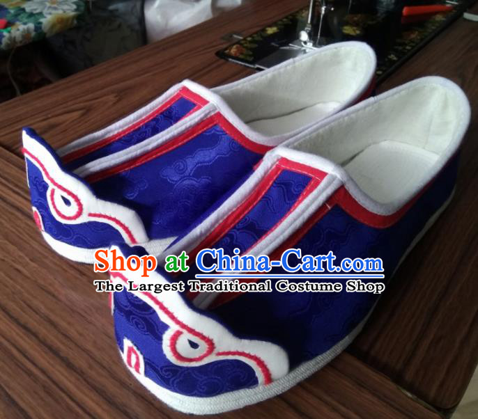 Chinese Kung Fu Shoes Royalblue Brocade Shoes Traditional Hanfu Shoes Opera Shoes for Men