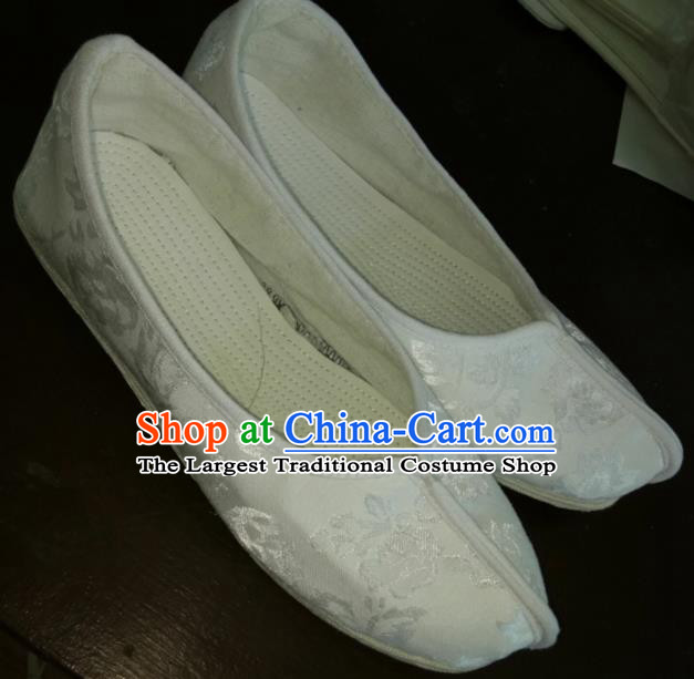 Chinese Kung Fu Shoes White Brocade Shoes Traditional Hanfu Shoes Opera Shoes for Men