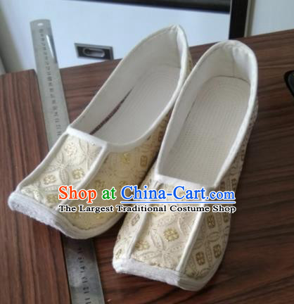 Chinese Kung Fu Shoes Beige Brocade Shoes Traditional Hanfu Shoes Opera Shoes for Men