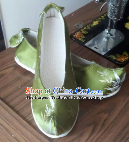 Chinese Traditional Handmade Green Satin Shoes Opera Shoes Hanfu Shoes Ancient Princess Shoes for Women