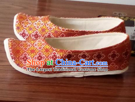 Chinese Traditional Handmade Orange Brocade Bow Shoes Opera Shoes Hanfu Shoes Ancient Princess Shoes for Women