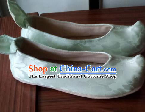 Chinese Traditional Handmade Light Green Brocade Shoes Opera Shoes Hanfu Shoes Ancient Princess Shoes for Women