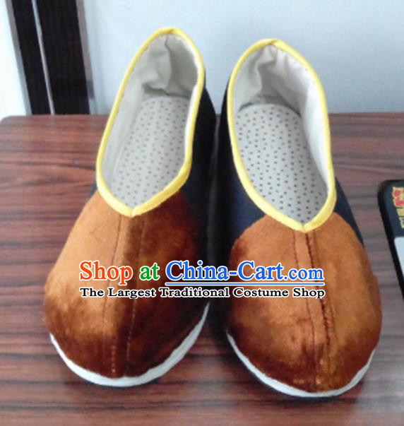 Chinese Kung Fu Shoes Handmade Brown Brocade Shoes Traditional Hanfu Shoes Opera Shoes for Men