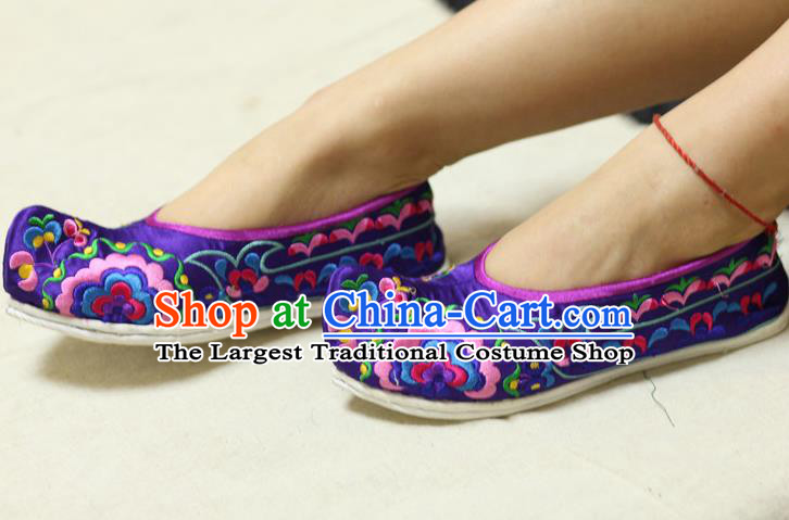 Chinese Traditional Embroidered Purple Brocade Shoes Opera Shoes Hanfu Shoes Ancient Princess Shoes for Women