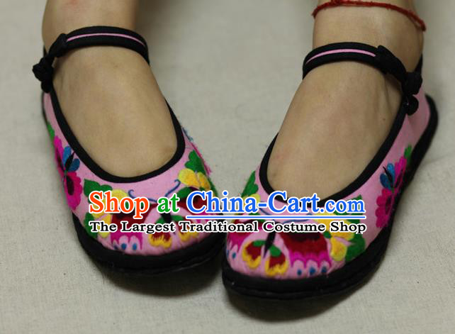 Chinese Traditional Embroidered Butterfly Pink Shoes Hanfu Shoes for Women