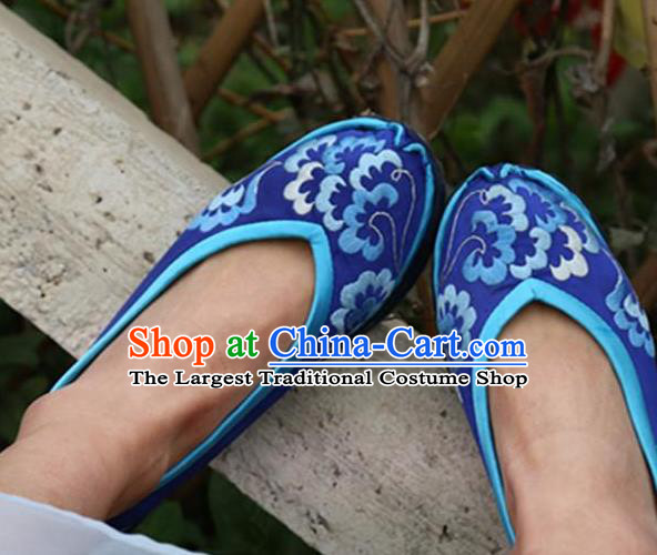 Chinese Embroidered Royalblue Shoes Handmade Hanfu Shoes Traditional National Shoes for Women