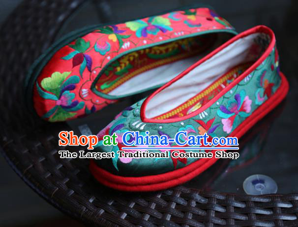 Chinese Embroidered Deep Green Shoes Handmade Hanfu Shoes Traditional National Shoes for Women