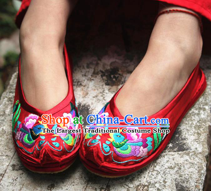 Chinese Handmade Embroidered Mandarin Duck Red Shoes Hanfu Shoes Traditional National Shoes for Women