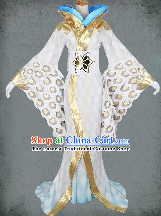 Chinese Cosplay Game Fairy Queen White Dress Traditional Ancient Female Swordsman Costume for Women