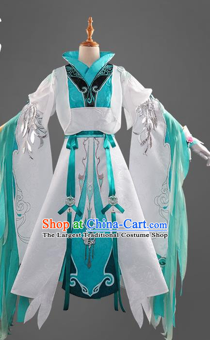 Chinese Cosplay Game Princess Blue Dress Traditional Ancient Female Swordsman Costume for Women