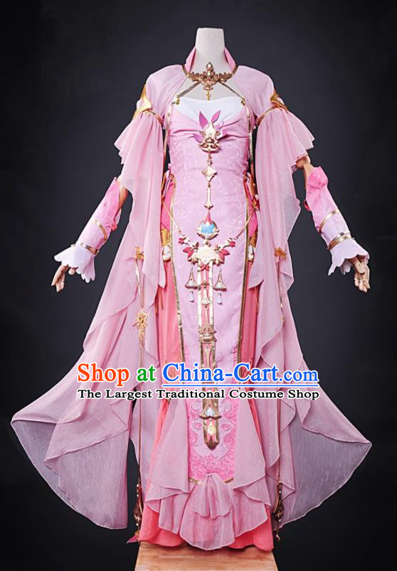 Chinese Cosplay Game Imperial Consort Pink Dress Traditional Ancient Swordsman Costume for Women