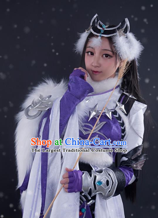 Chinese Cosplay Game Fox Fairy Purple Dress Traditional Ancient Swordsman Costume for Women