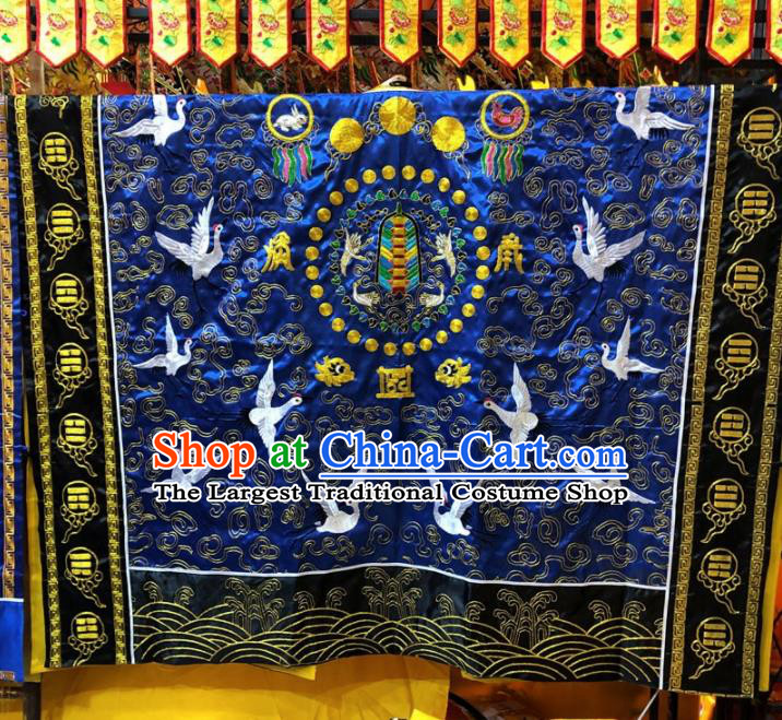 Chinese Taoism Embroidered Crane Peacock Royalblue Priest Frock Cassock Traditional Taoist Rite Costume for Men