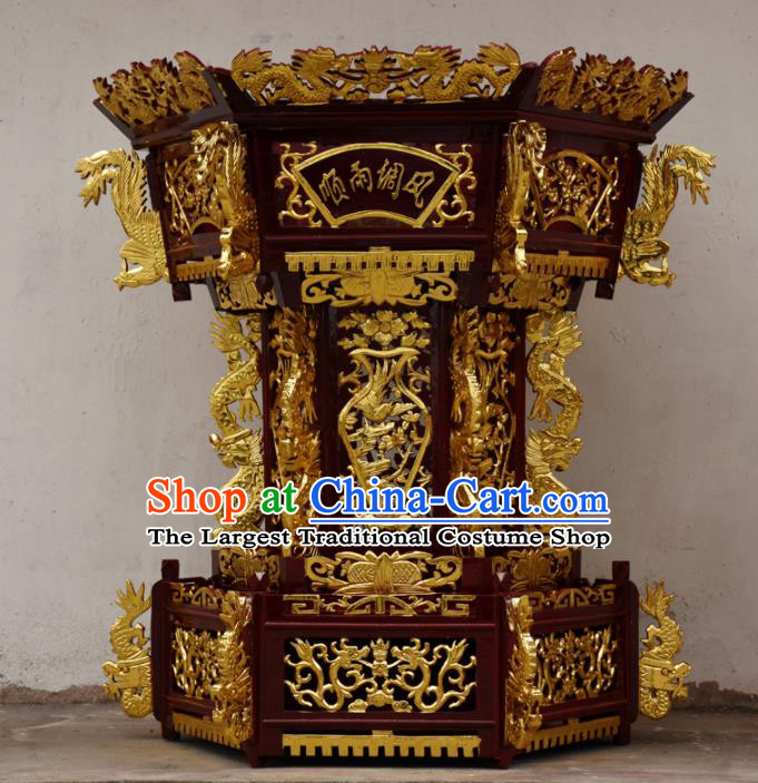 Chinese Traditional Handmade Camphorwood Lantern Carving Wood Dragon Head Palace Lamp