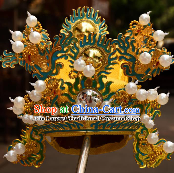 Chinese Traditional Beijing Opera Golden Hat Ancient Emperor Headwear