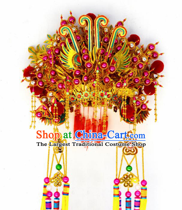 Chinese Traditional Goddess Rosy Phoenix Coronet Bodhisattva Hat Hair Accessories