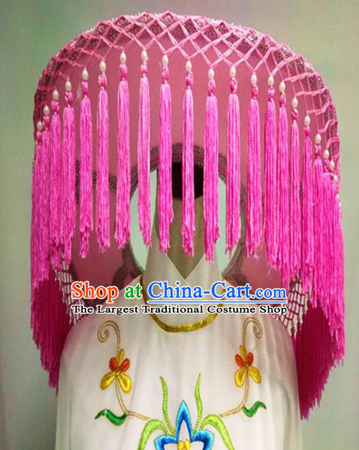 Chinese Traditional Peking Opera Fisher Girl Pink Tassel Hat Handmade Beijing Opera Diva Hair Accessories for Women