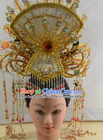 Chinese Traditional Peking Opera Queen Golden Tassel Phoenix Crown Handmade Ancient Court Lady Hair Accessories for Women