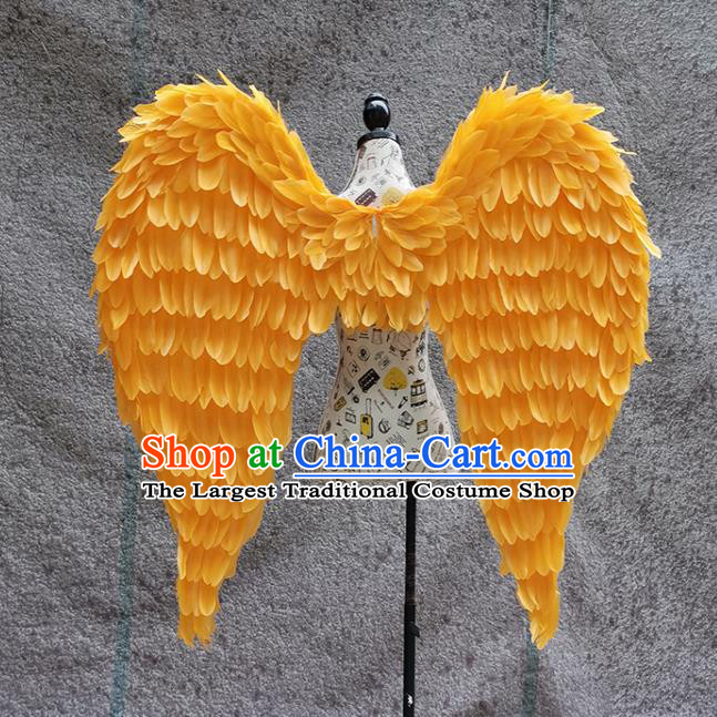 Professional Halloween Stage Show Miami Yellow Feathers Wings Brazilian Carnival Catwalks Prop for Women