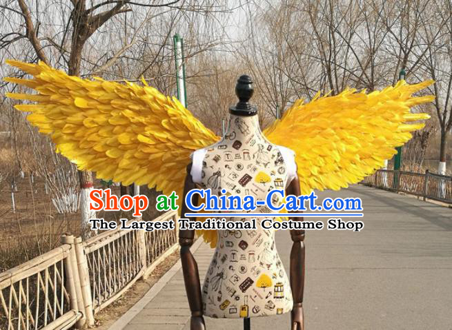 Professional Halloween Stage Show Yellow Feather Angel Wings Brazilian Carnival Catwalks Prop for Women