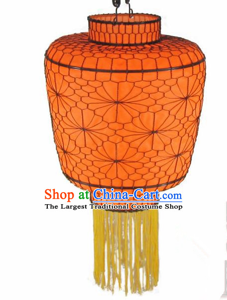 Chinese Outdoor Classical Tassel Orange Palace Lantern Traditional Handmade Ironwork Ceiling Lamp