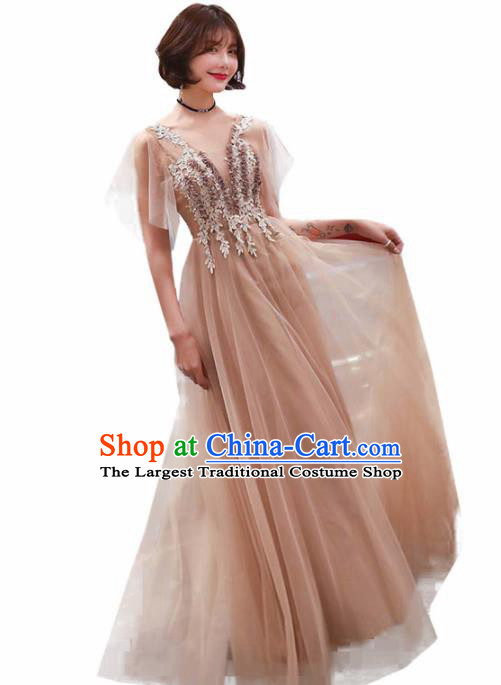 Top Grade Compere Champagne Veil Full Dress Annual Gala Stage Show Chorus Costume for Women