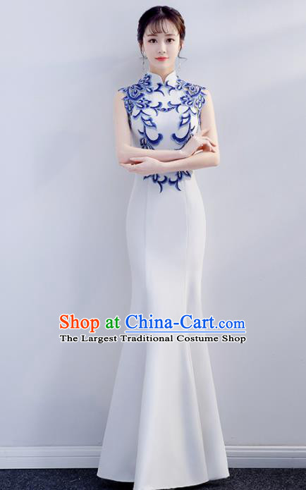 Top Grade Compere Embroidered Full Dress Annual Gala Stage Show Qipao Costume for Women