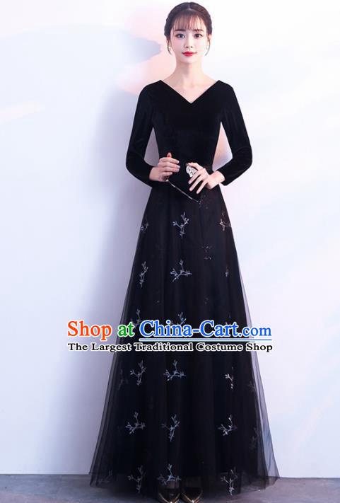 Top Grade Compere Black Veil Full Dress Annual Gala Stage Show Chorus Costume for Women