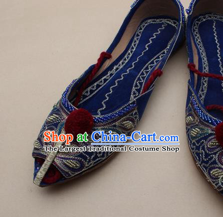 Asian India Traditional National Embroidered Royalblue Shoes Handmade Indian Folk Dance Shoes for Women