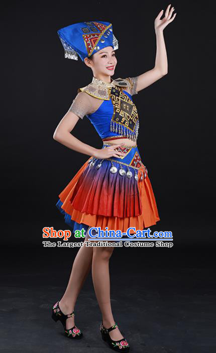 Traditional Chinese Zhuang Nationality Liu Sanjie Dress Guangxi Ethnic Folk Dance Stage Show Costume for Women