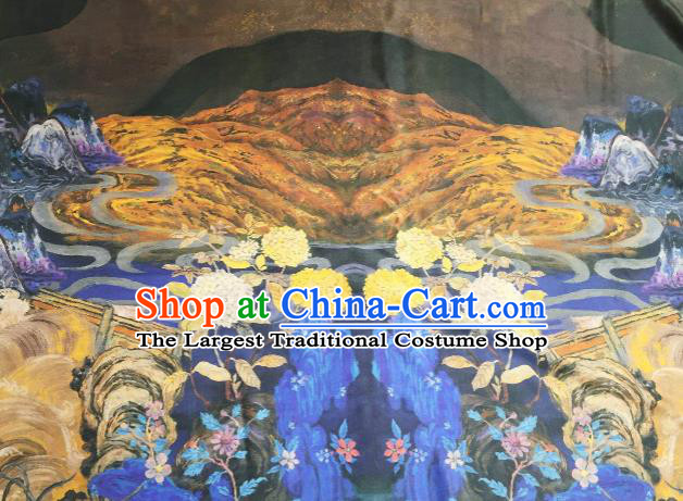 Asian Chinese Traditional Hydrangea Pattern Design Blue Gambiered Guangdong Gauze Fabric Silk Material