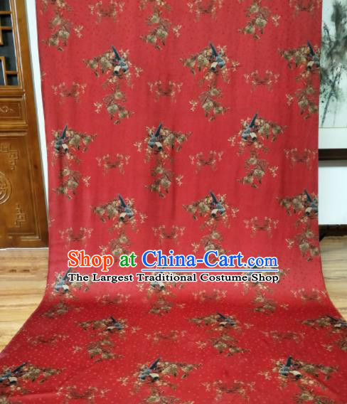 Asian Chinese Traditional Flowers Birds Pattern Design Red Gambiered Guangdong Gauze Fabric Silk Material