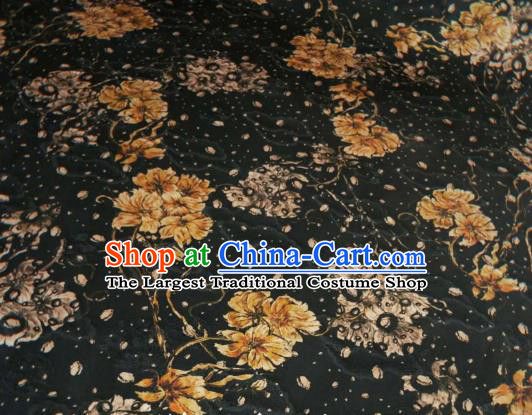 Asian Chinese Traditional Flowers Pattern Design Black Gambiered Guangdong Gauze Fabric Silk Material