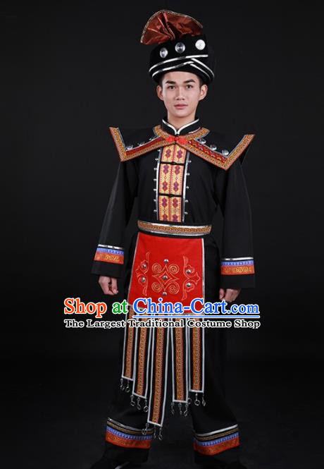 Chinese Traditional Miao Nationality Festival Black Outfits Ethnic Minority Folk Dance Stage Show Costume for Men