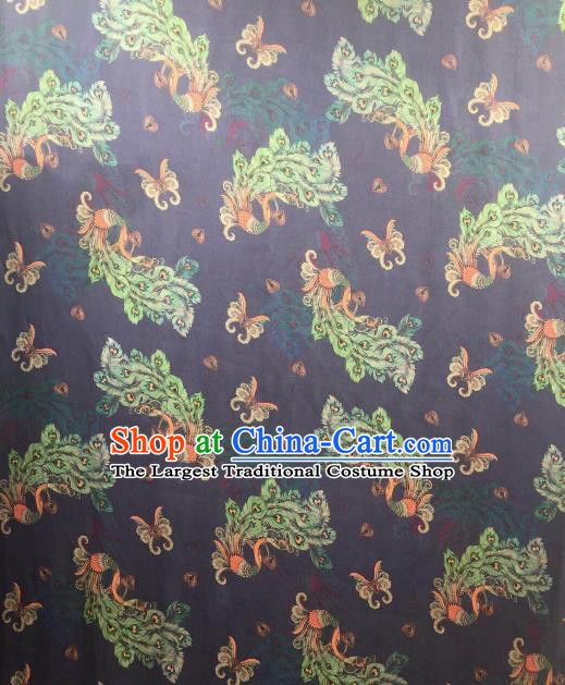 Asian Chinese Traditional Peacock Pattern Design Navy Gambiered Guangdong Gauze Fabric Silk Material