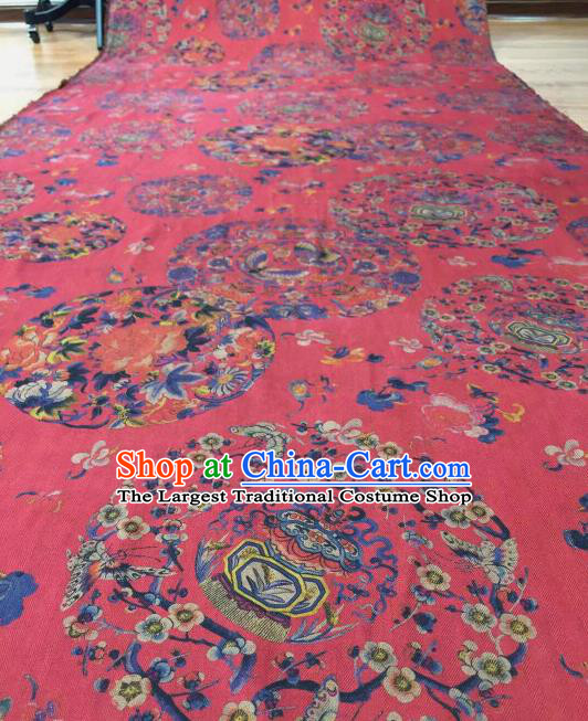 Asian Chinese Traditional Plum Blossom Pattern Design Rosy Gambiered Guangdong Gauze Fabric Silk Material