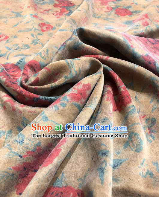 Asian Chinese Classical Peony Pattern Design Ginger Gambiered Guangdong Gauze Fabric Traditional Silk Material