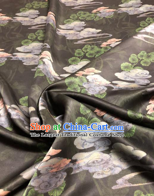 Asian Chinese Classical Cloud Pine Pattern Design Black Gambiered Guangdong Gauze Fabric Traditional Silk Material