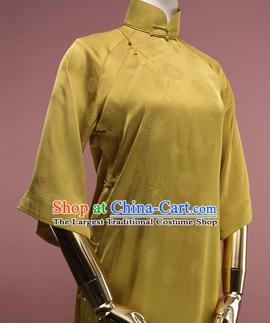 Chinese Traditional Golden Silk Cheongsam Costume Republic of China Mandarin Qipao Dress for Women