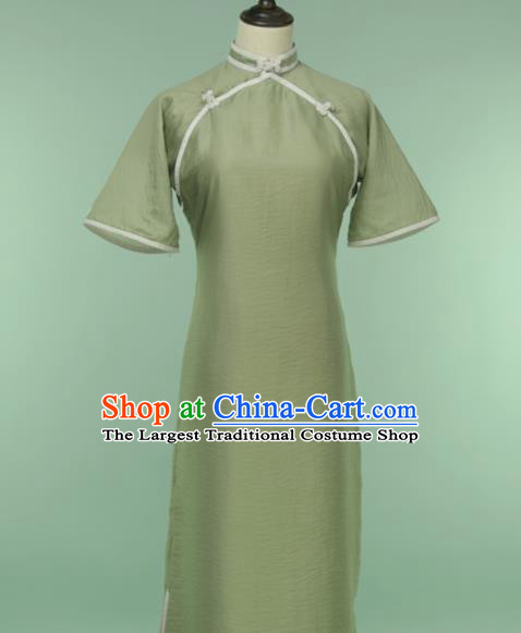 Chinese Traditional Olive Green Cheongsam Costume Republic of China Mandarin Qipao Dress for Women