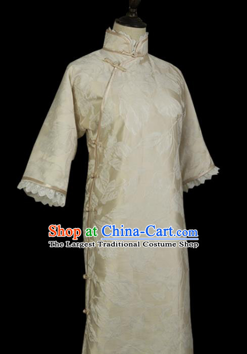 Chinese Traditional Light Golden Silk Cheongsam Costume Republic of China Mandarin Qipao Dress for Women