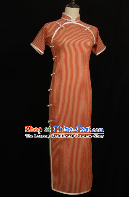 Chinese Traditional Orange Cheongsam Costume Republic of China Mandarin Qipao Dress for Women