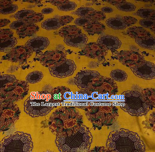 Asian Chinese Traditional Peony Pattern Design Yellow Gambiered Guangdong Gauze Fabric Silk Material