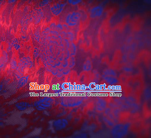 Asian Chinese Traditional Peony Pattern Design Wine Red Gambiered Guangdong Gauze Fabric Silk Material